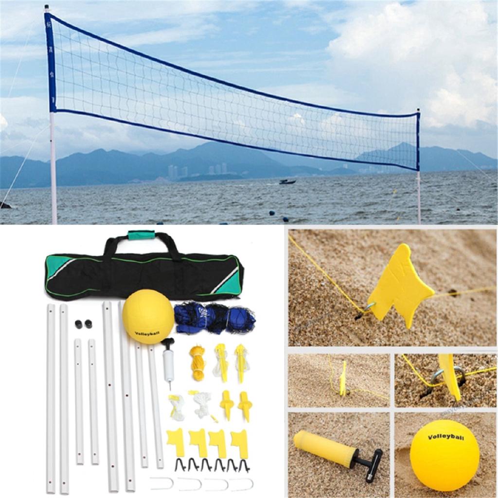 Portable Beach Volleyball Net System Set Adjustable Posts Ball Hand Pump Outdoor Sports Volleyball Training PVC Tube