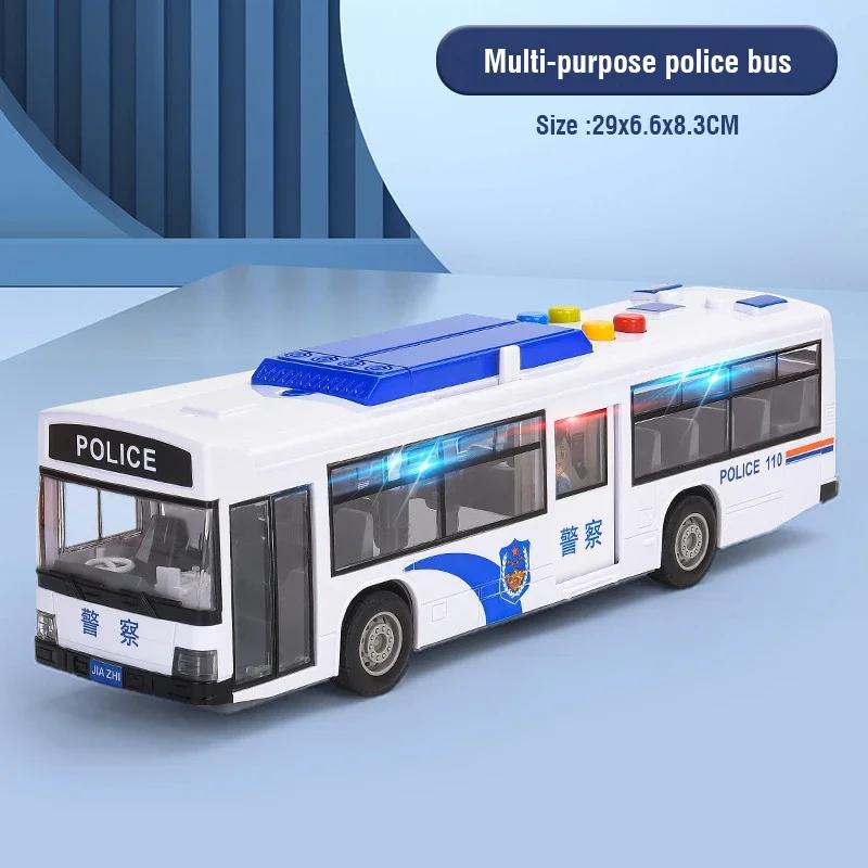 Großer Polizeibus Pull-Back-Fahrzeug Modell eines simulierten Polizeiautos mit Lichtern Musik Trägheitsauto Spielzeug für Kinder Geburtstagsgeschenk