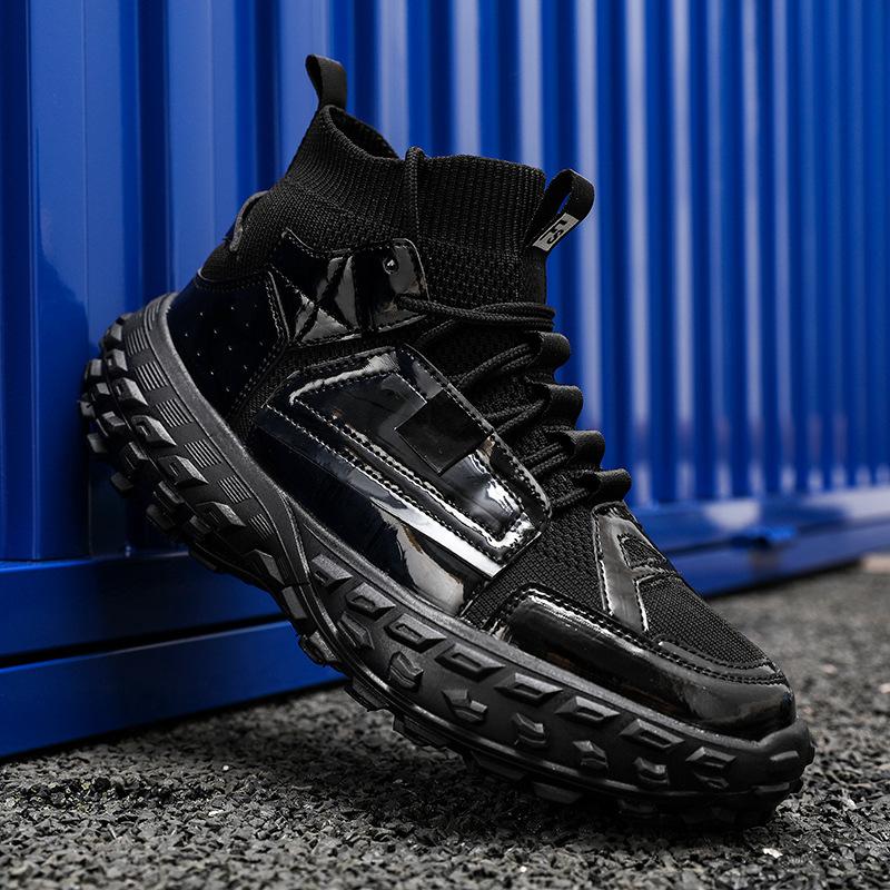 

2025 summer new men s shoes glossy fly-woven breathable socks shoes tire shoes platform dad shoes trendy tank shoes 45