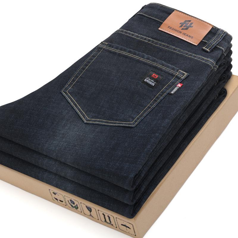 Autumn and winter new jeans fleece thickened loose straight business high-end elastic casual pants