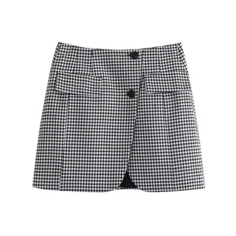 European and American Women s Houndstooth Blazer & Skirt Set - Short, Stylish Ensemble S