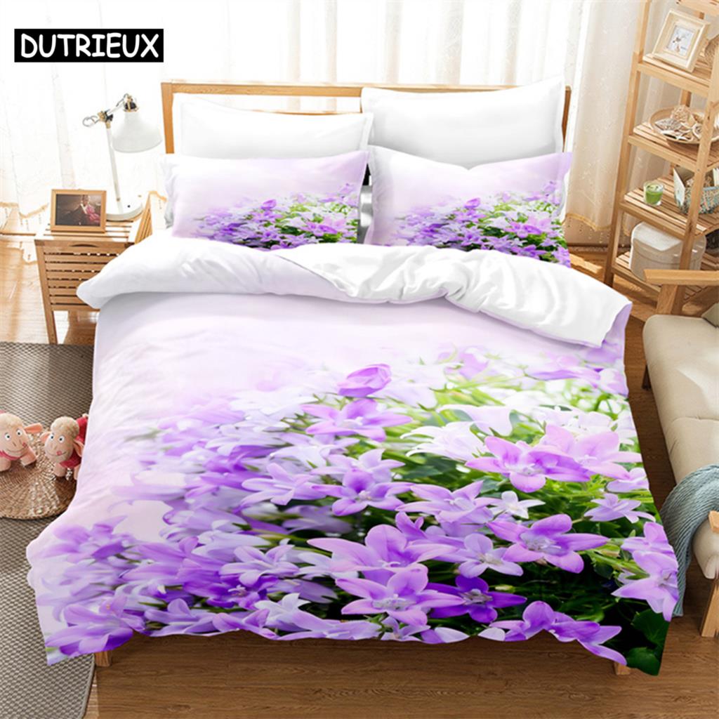 Purple Flowers Queen Bedding Set Duvet Cover Set Kids Bedding Digital Printing Bed Linen King Size Duvet Cover Set Bedding Set