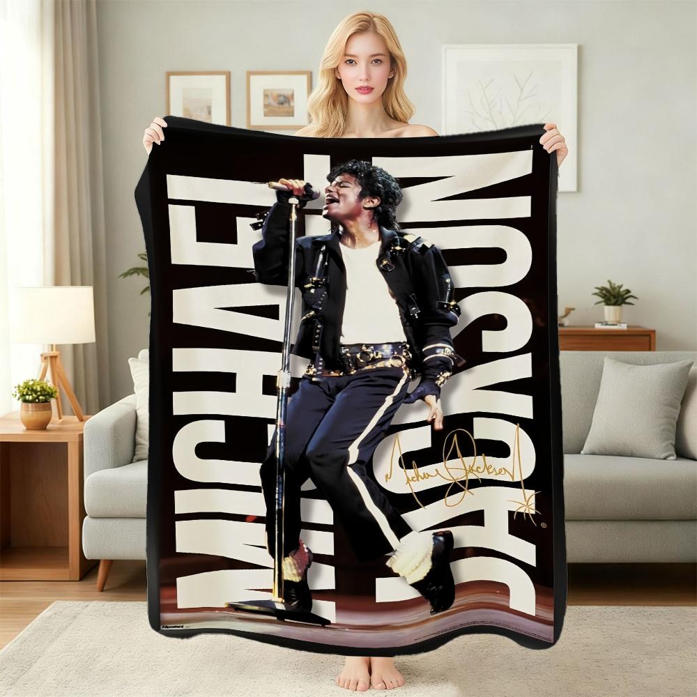 Michael Jackson Pop Theme Printed Blanket Warm Comfortable Fleece Blanket For Camping Travel Home Decor Holiday Gift