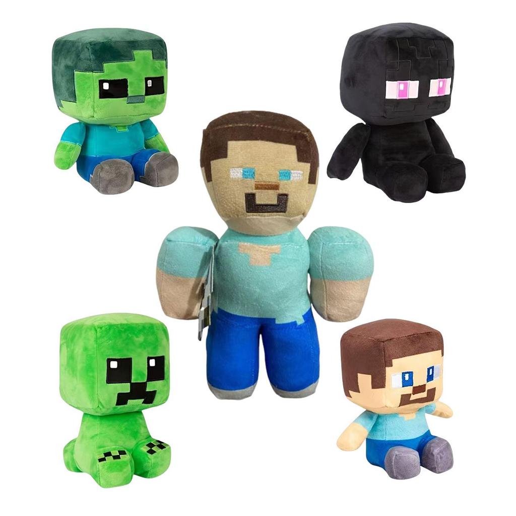 Minecraft Plush Zombie & Black Steve Figure - Sitting Pose