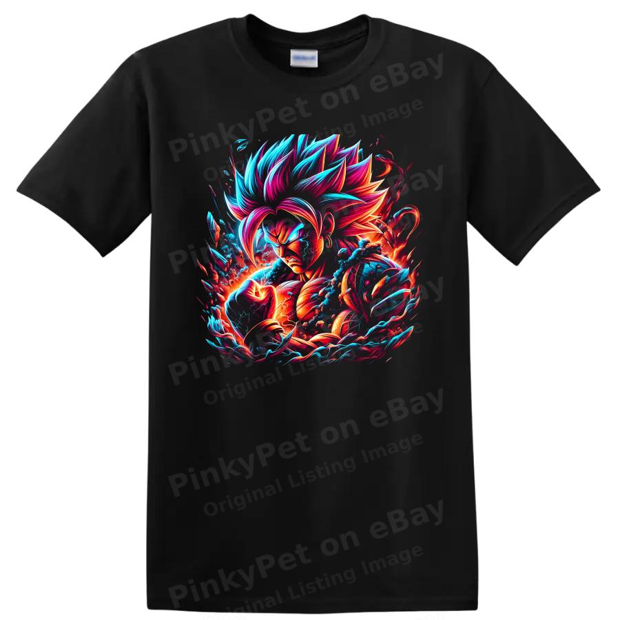 Goku Super Saiyan Blue T Shirt Neon Anime Warrior Graphic Art Tee Gift Electric