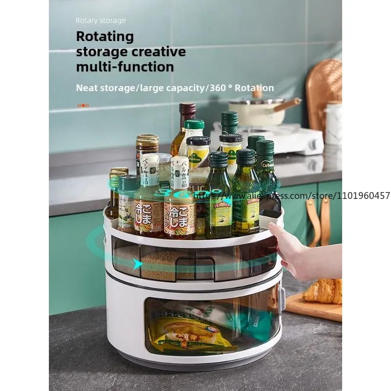 Rotating Condiment Storage Rack for Home Kitchen Countertop Multi-functional Soy Sauce Bottle Condiment Storage Supplies