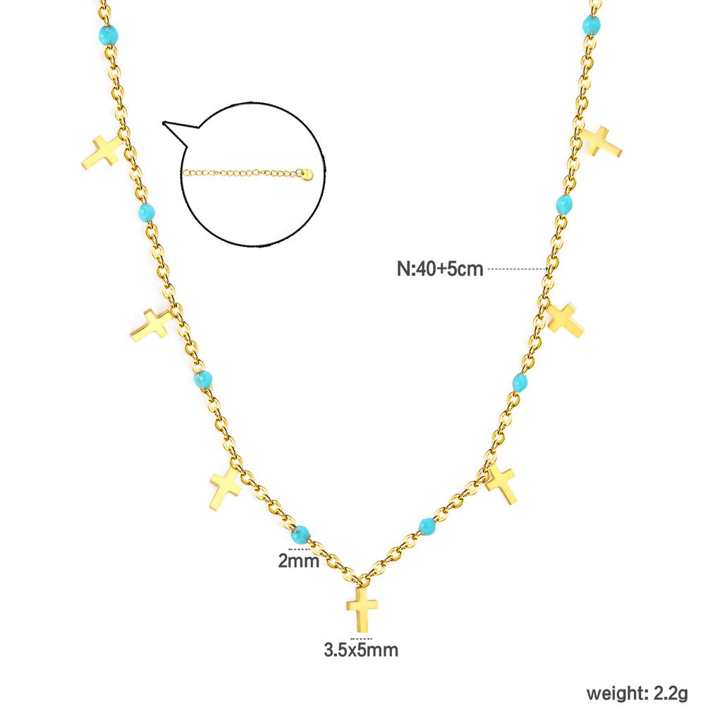 Accessories Mixed Color Bead Necklace Niche Exquisite Cherry Inlaid Zircon Clavicle Chain Cross Pendant Necklace Female
