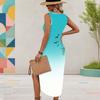 Women Plus Size Sleeveless U Neck Printed Gradient High Side Slit Long Dress