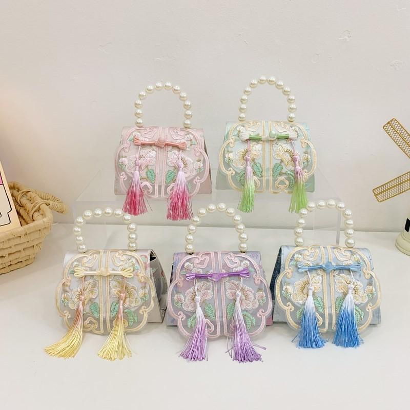 Adorable Kids Mini Handbag In Pink Purple Blue Green Beige With Trendy Chain Strap