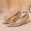 Ladies Pumps Pointed Toe Silver Rhinestone Low Heel Elegant Women's Shoes Bride Footwear 39 Vacation 2025 Trend On Offer Slip
