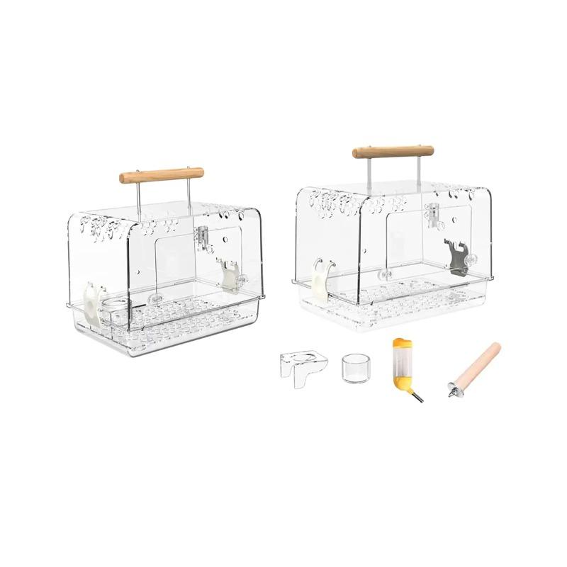 Acrylic Villa Bird Cage Clear and Handle Breathable Lightweight Bird Carrier for Parakeets Small Birds Parrotlets Parrots Parrot