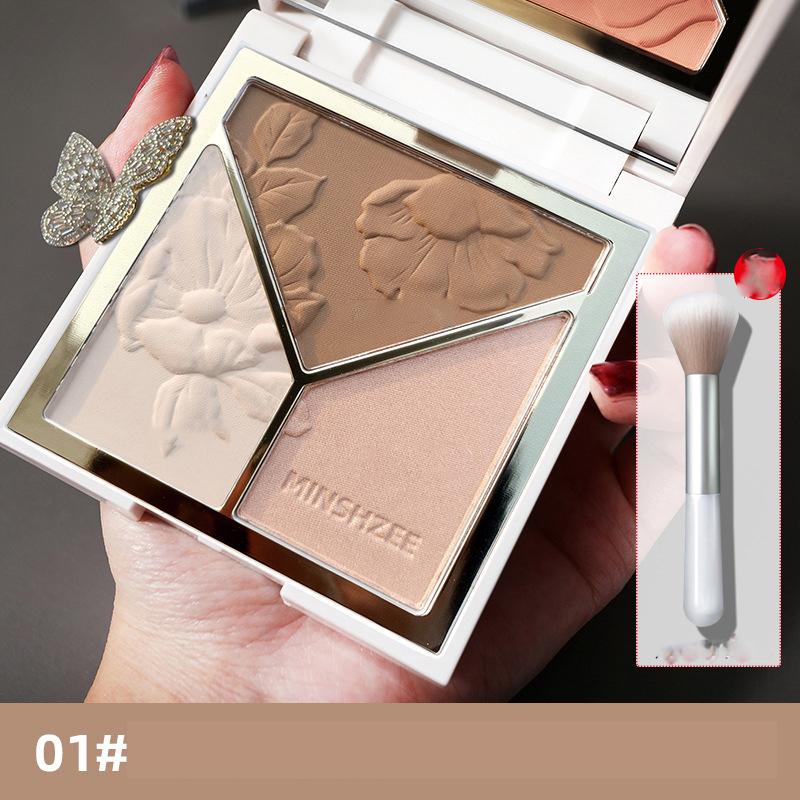 3 In 1 Highlighter Poederpalet Gezicht Hoogglans Shimmer Poeder Highlighting Repair Disk Flash Poeder Matte Neus Schaduw Blush