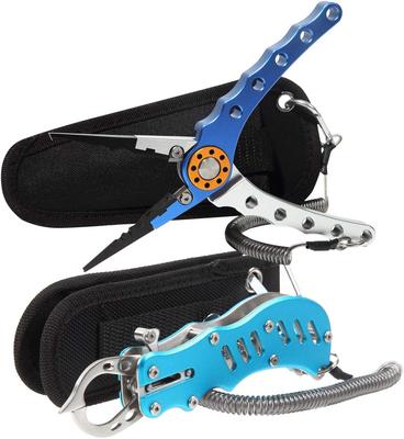Contyu Fishing Set Fishing Pliers (Aluminum Hook Remover, Line Cutter, Long Nose, Rust-Resistant) & Stainless Steel Fish Grip Safety Rope Holder
