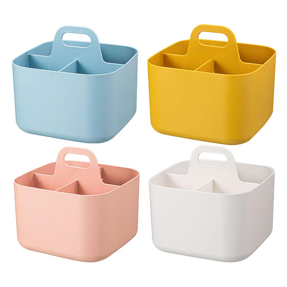 Plastic Storage Basket With Handle,Portable Pencil Pen Stationery Storage Box,Desktop Sorting Organizer With 5 Compartments