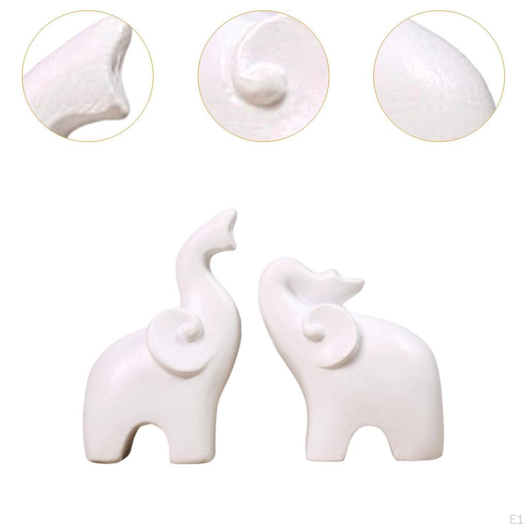 2 Pieces Elephant Sculptures Figurines Home Decor Collection Modern Ornaments Animal Statues for