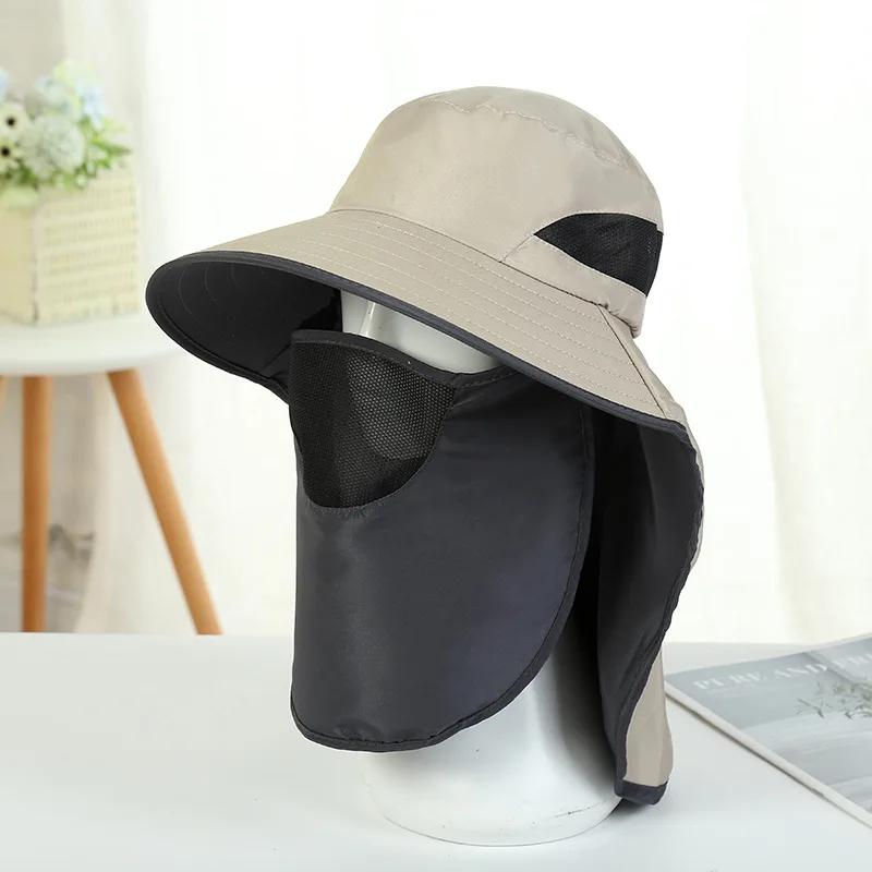 New Custom Logo Sweatband Neck Cover Bucket Hat Men Foldable Outdoor Flap Cap Wide Brim Sunshade Fisherman's Hats Camping Caps