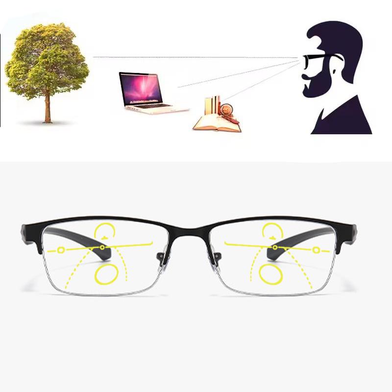 Xiaomi Men Women Progressive Reading Glasses Photochromic Anti Blue Light Presbyopia Glasses Semi Rim Metal Frame 1.00 to 4.00 Diopters