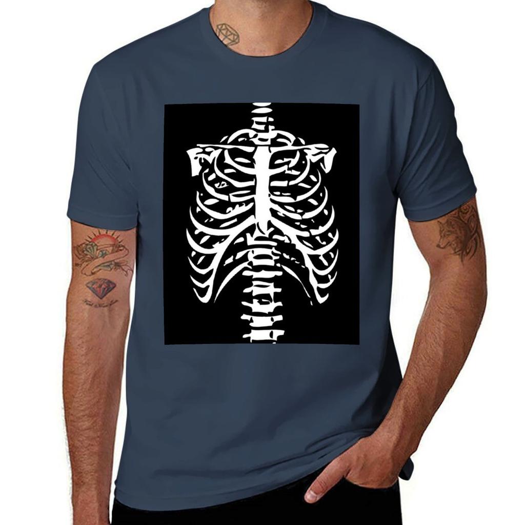 Skeleton Rib Cage Tshirt Active Sports Short Sleeve Cotton Shirt
