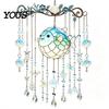 Ocean-Themed Wind Chime Decoration Decoration, Animal Hanging Sun Catcher with Faux Crystal Drops, Stained Glass Acrylic Ornament for Window