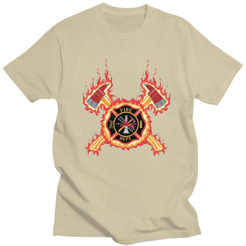 Custom Male Firefighter Cross T Shirts ShortSleeve Cotton Tshirt Leisure Fire Rescue Fireman Tee Loose Fit Clothing