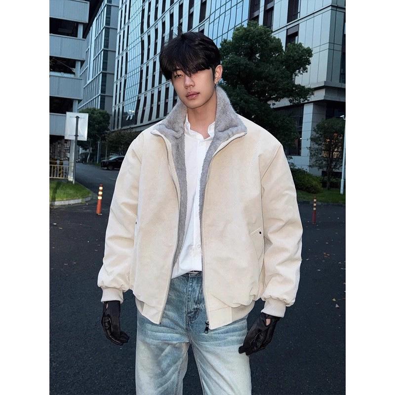 Men's American Retro Plush Eagle Winter Jacket - Stylish & Warm Cotton Coat
