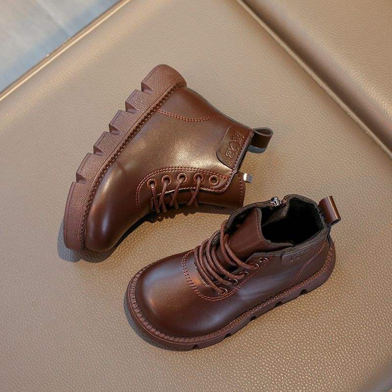 2026 autumn and winter new velvet Martin boots children's short boots baby non-slip leather boots boys British cotton shoes