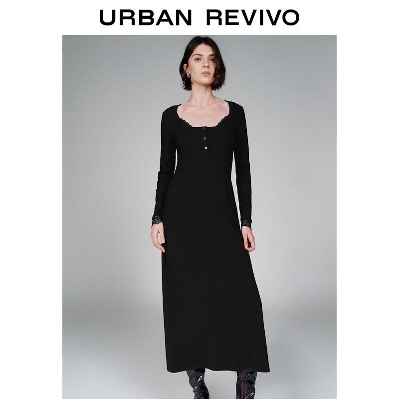 UR 2026 Spring Lace-Panel Button-Detail Slim Long Dress XS