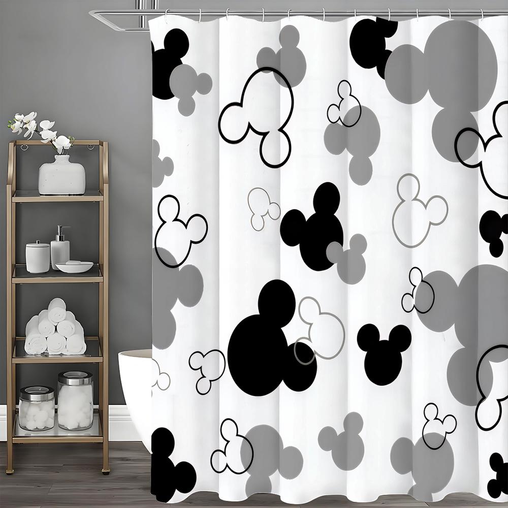 

Mickey Mouse Head Shower Curtain Black White Gray Pattern Cartoon Design Kids Bathroom Decor Fun Playful Theme Modern Home W60H190(CM)-1 Pcs