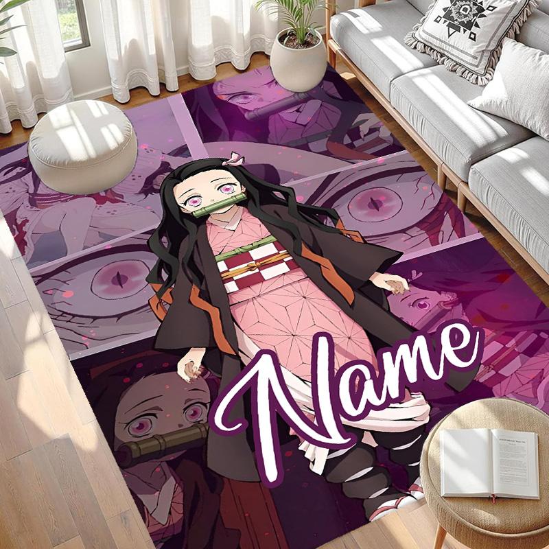 Benutzerdefinierter Name Personalisierter Demon Slayer Druck Teppich, Vielseitiger Heimdekor Teppich, für Spielzimmer, Wohnung, Balkon, Eingangsbereich, Flur Geschenk