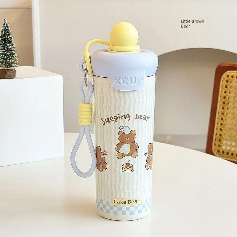 Super Cute Large-Capacity Thermos Cup, Cartoon Design, Dual-Use for Home and Car, Internet Celebrity, Quirky and Unique, with Cup for Goddesses