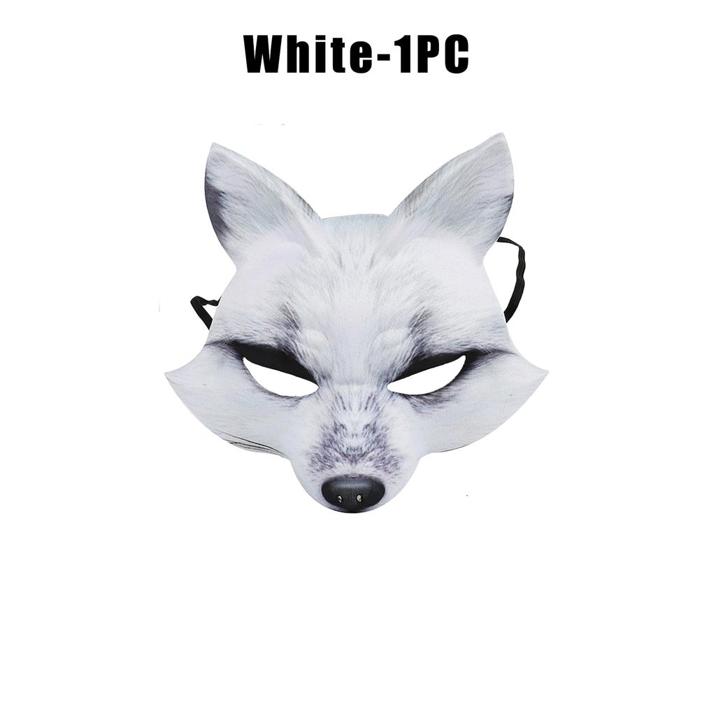 Breathable EVA Fox Half Mask Halloween Animal Cosplay Prop White Fur Effect Party Masquerade Lightweight Face Cover