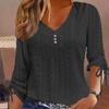 EastRogue Women's Fashion Casual Summer Solid Color Print Long Sleeve V-Neck Jacquard Button Loose Blouses & Shirts