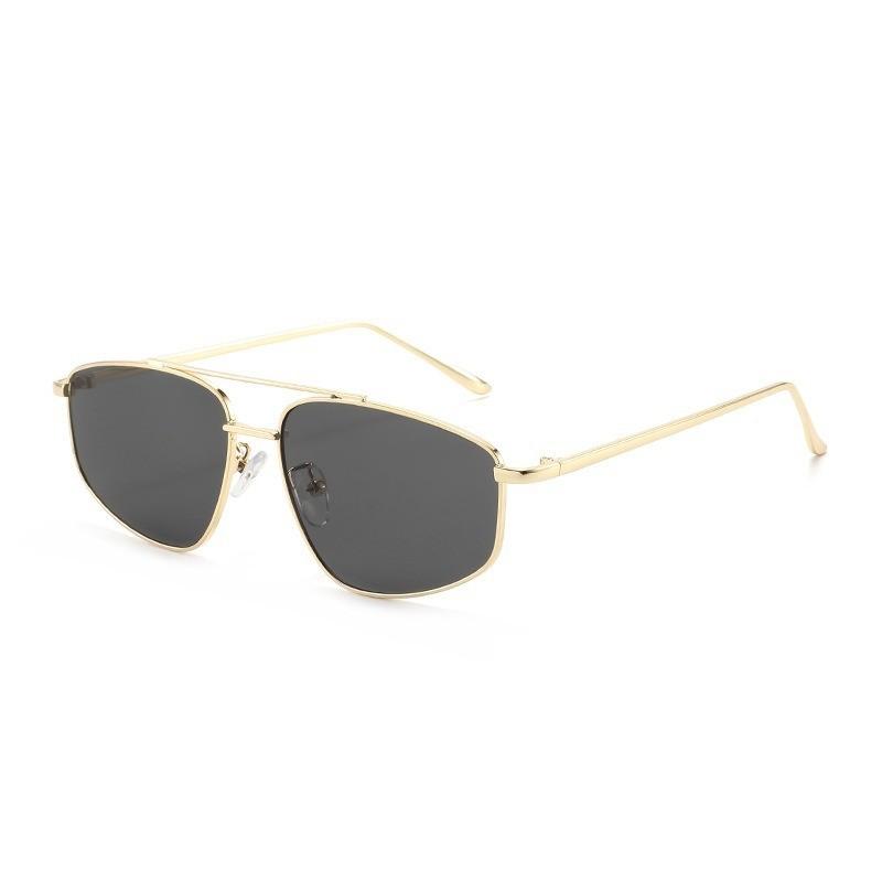 Classic Euro Fashion Double Beam Aviator Sunglasses For Men Women Uv400 Sun Protection GoldFrameGray