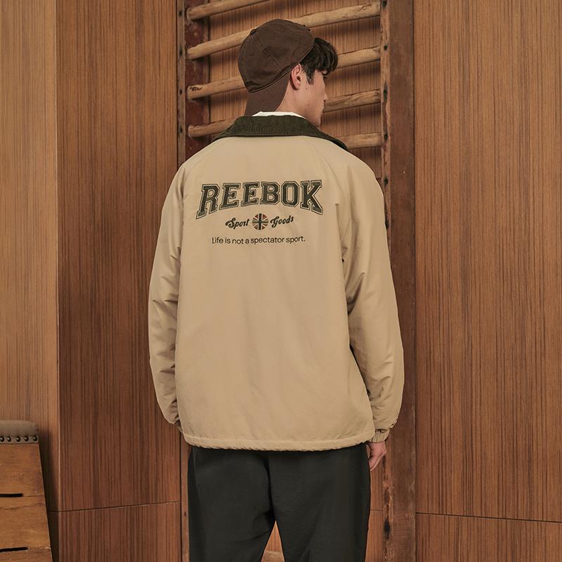 Reebok Classic Retro Fashion Printed Casual Loose Cotton Padded Polo Shirt Jacket Unisex Jacket Light-Khaki 23FRC253UGK0