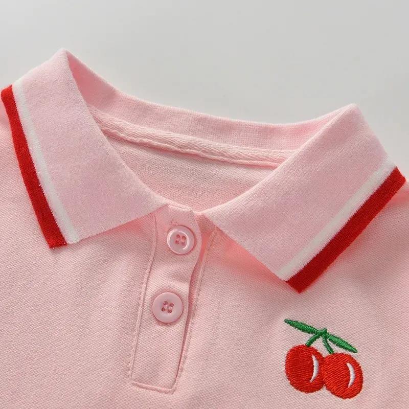 Dívčí šaty z čisté bavlny s krátkým rukávem, dětská letní móda, polokošile, dětská sukně