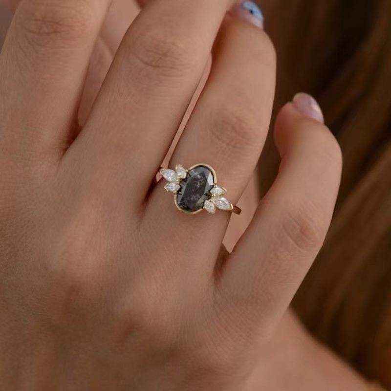 Venta caliente de anillo de joyería de mano de obsidiana aleación compromiso joyería retro mujeres