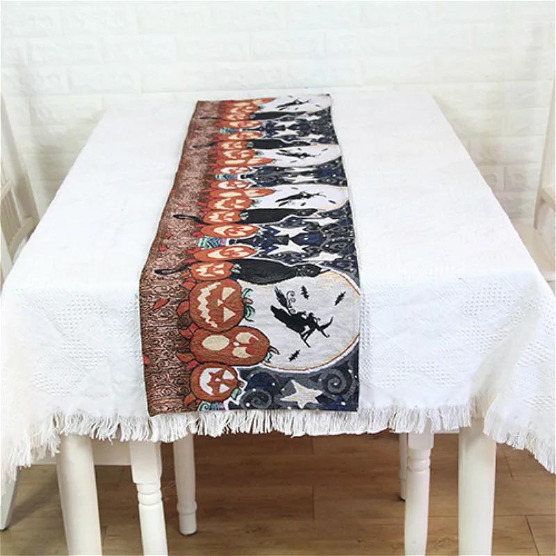 Dekorativ bordslöpare Linne Bordsduk med Tofsar för Halloween Påsk Middagsbjudningar Tillbehör Hemdekorationer