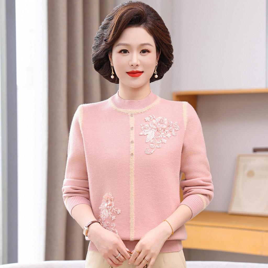 New Fashion Winter Knitwear for Moms - Stylish Plus Velvet Sweater for Middle-Aged and Elderly Women