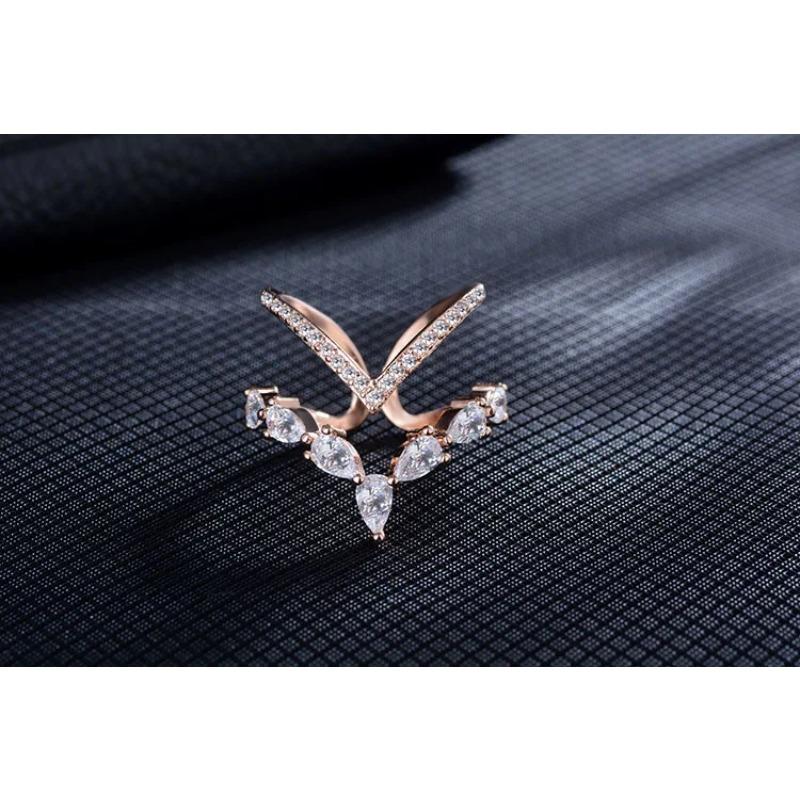 

Кольцо из стерлингового серебра 925 пробы неправильной формы, двухслойное кольцо с цирконием для женщин, кольца Anillos с изменяемым размером, Bague S-r172 resizable