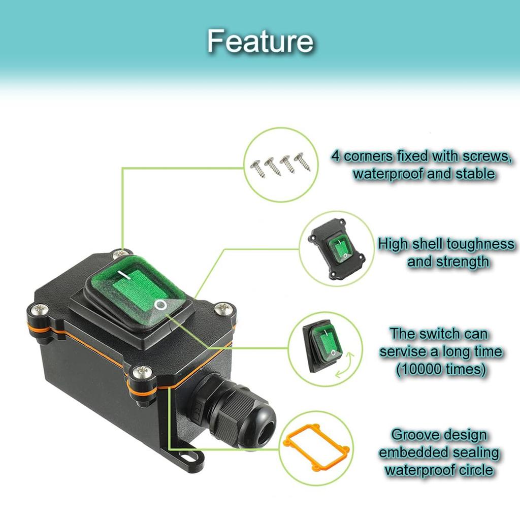 MKBKLLJY Inline Cord Box Waterproof Switch 1 Way Junction Box PG9 Cable Grand IP66
