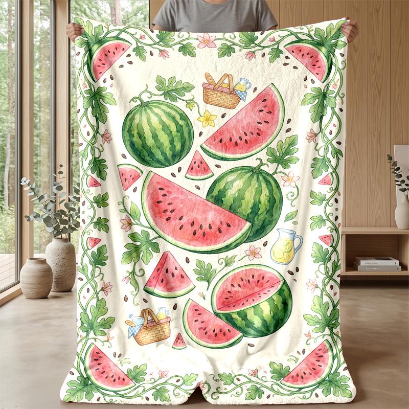 Watermelon Harvest Festival Theme Blanket Lightweight Warm Flannel Blanket Decorative Throw Blanket for Home Decoration