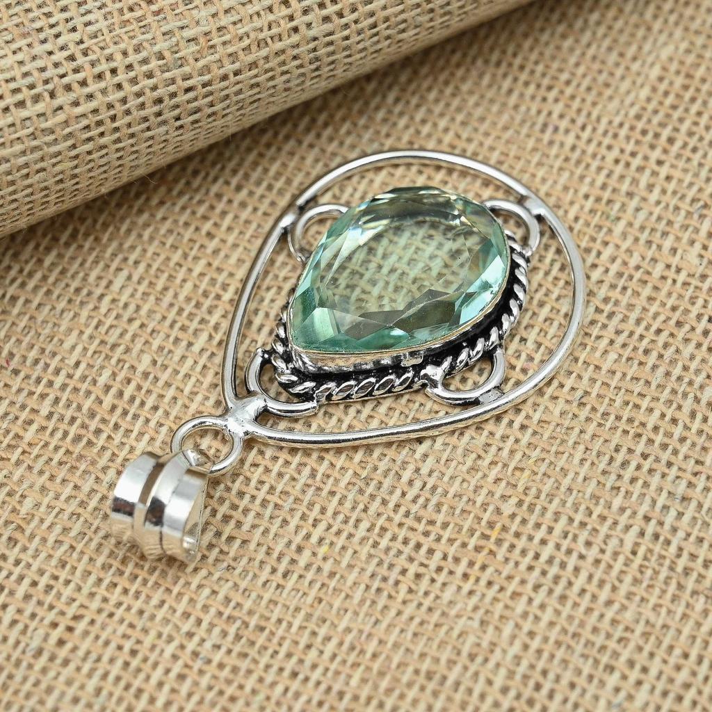 Grüner Amethyst Edelstein Schmuck 925 Sterling Silber Handgefertigter Anhänger für Frauen Geschenk