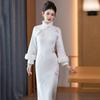 Embroidered White Velvet National Style Suzhou Long-sleeved Improved Cheongsam Winter Thick Women's New Chinese Style New Autumn and Winter