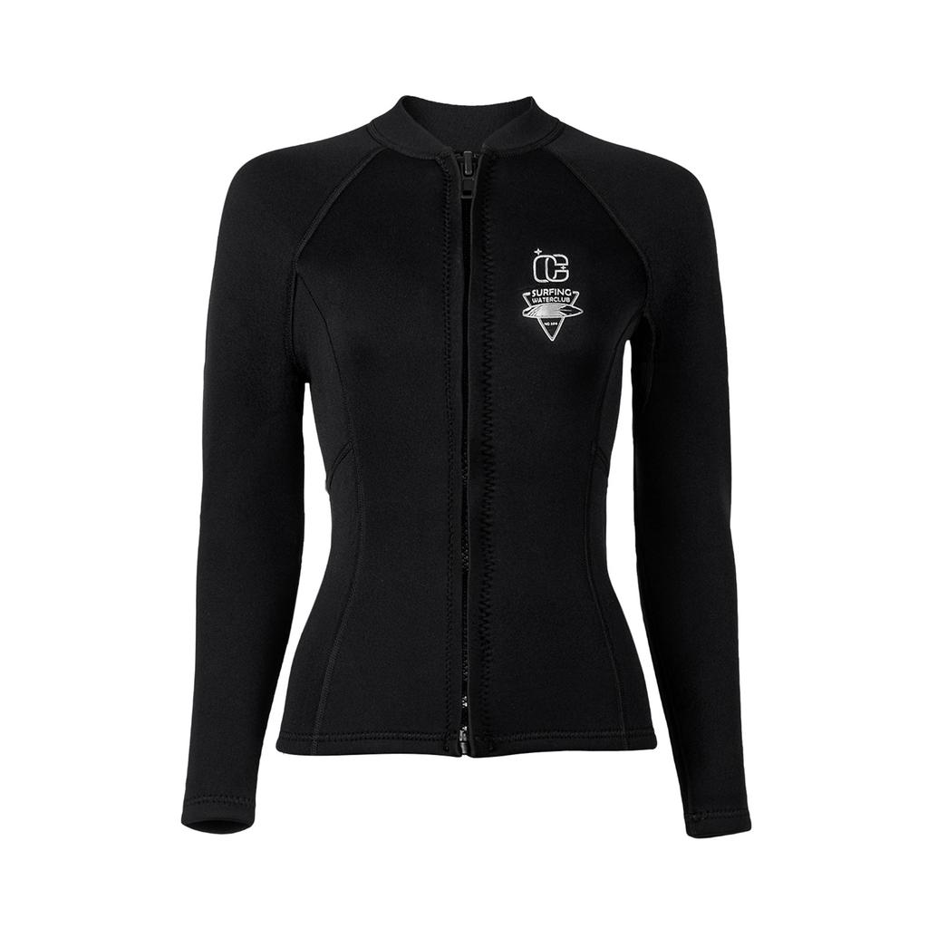 Dam Neopren Våtdräkt Jacka Långärmad Dragkedja Design 3 mm Tjock Stretch Topp Vattensporter