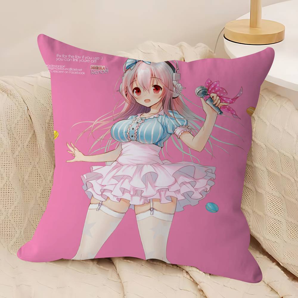 Anime Super Sonico Pillow Covers Cartoon Sofa Decorative Home Double-sided Printing Short Plush Cute Cushion Cover