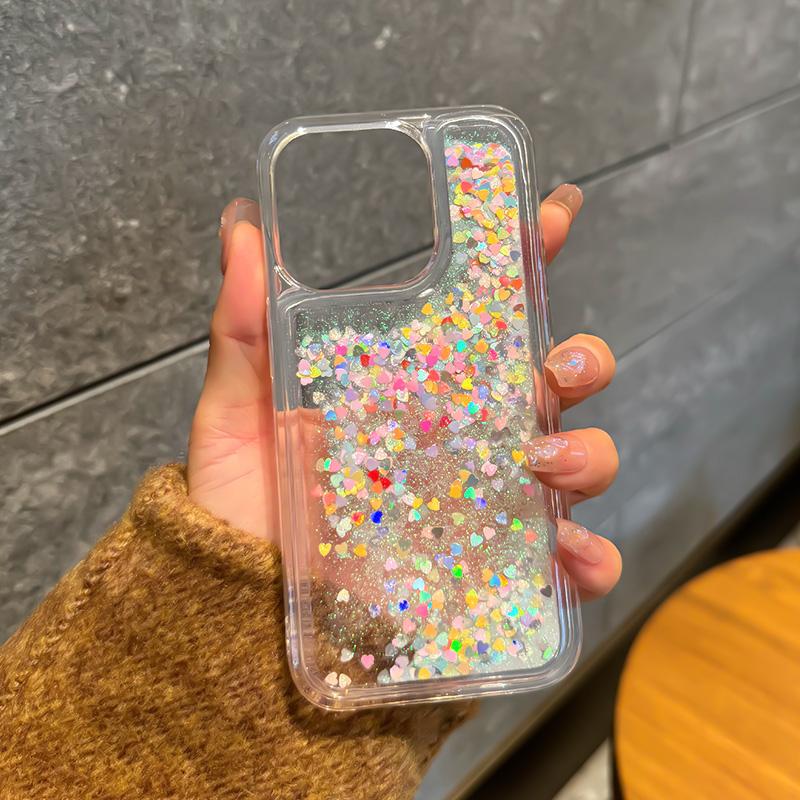 Glitter Star Love Quicksand Case for iPhone 16 15 14 Pro Max  Phone Cover Soft Clear Destellos Move Arena Funda Shell Girl