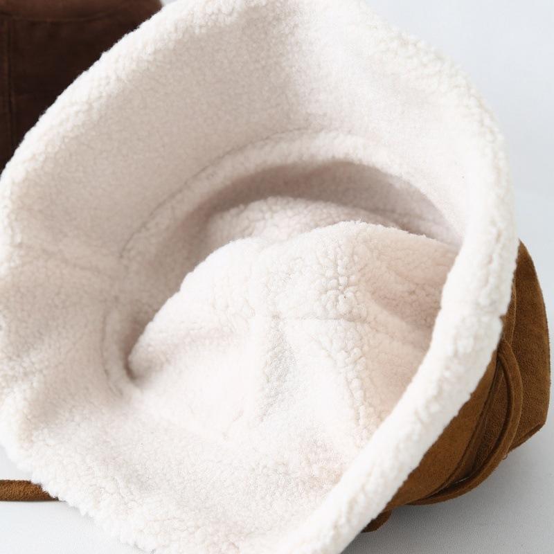 Vintage Suede Bucket Hats Women Winter Thickened Fleece-lined Warm Lamb Fleece Fisherman Hat Outdoor Ski Riding Basin Hat