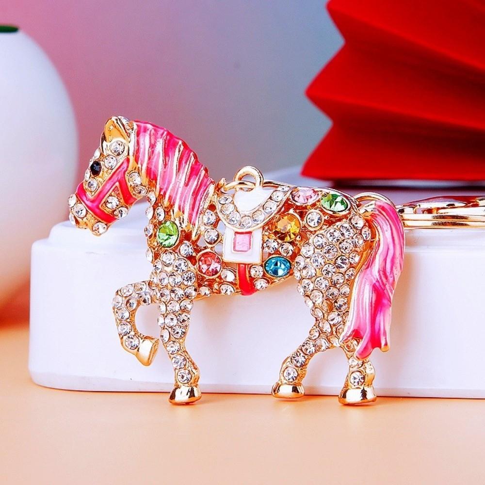 

Sparkling Rhinestones Horse Key Chain Colorful Hand Bag Pendant New Year Gift рожевий