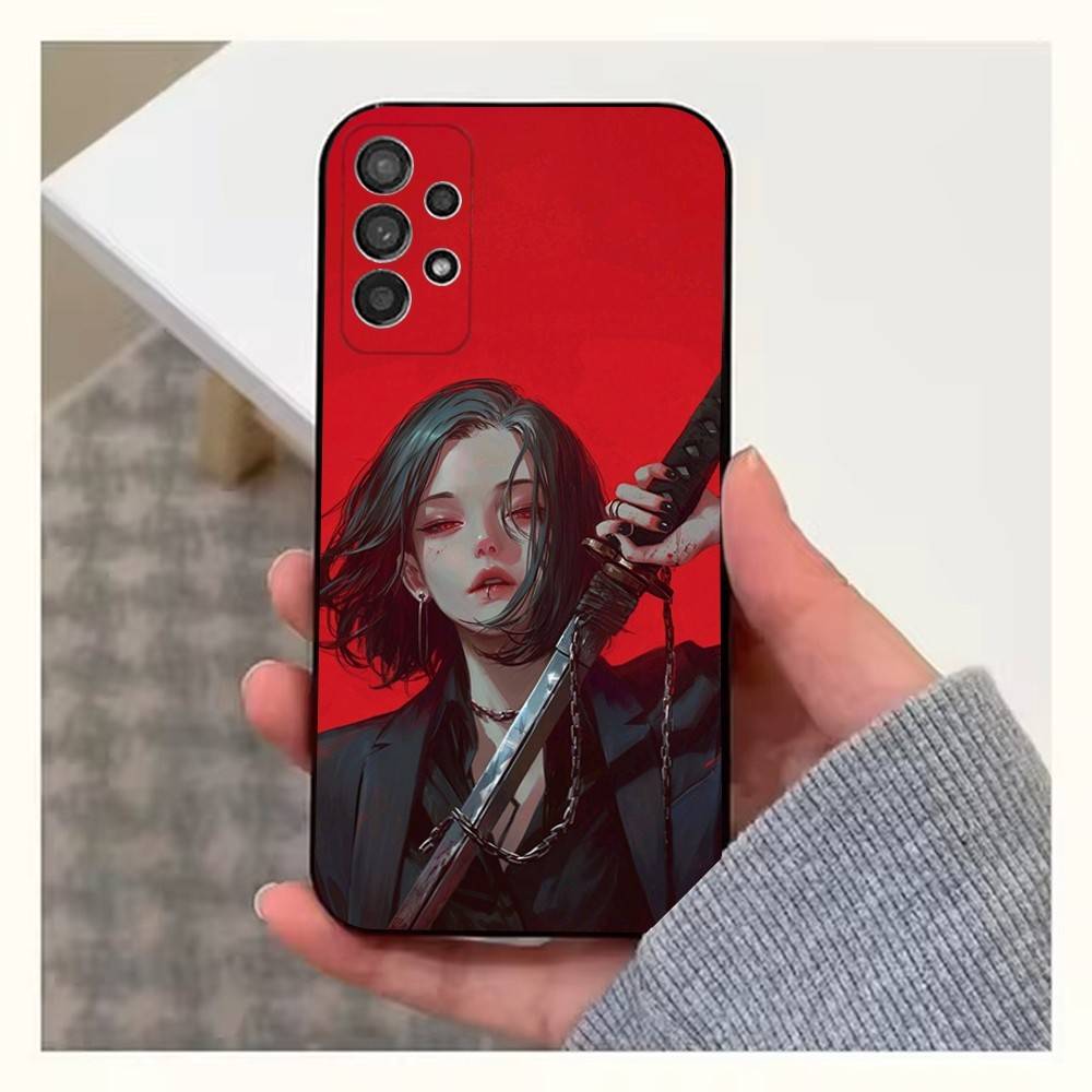 Painting Art Warrior Woman Phone For Samsung S25,S10,S20,S10,S21,S9,S24,S23,Ultra,FE,Plus,Lite,Soft Silicone Black Cover