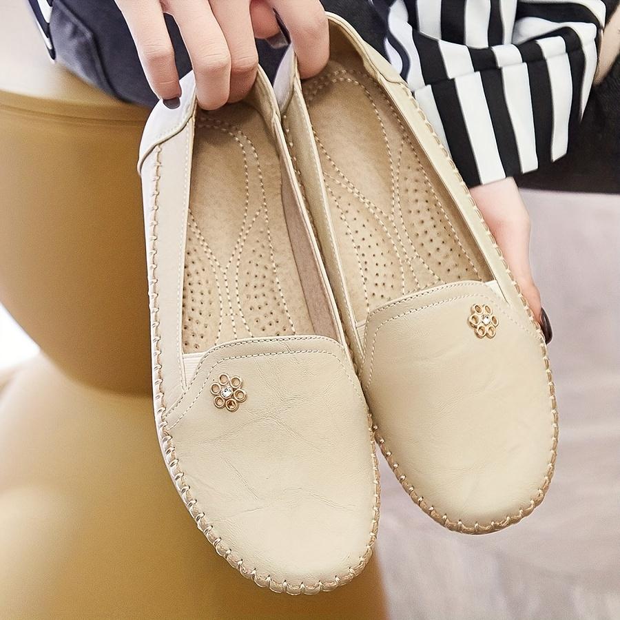 Women's Solid Color Flat Loafers, Casual Slip On Soft Sole Shoes, Lightweight & Comfortable Shoes